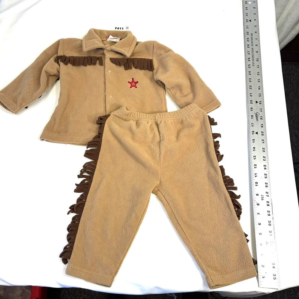 Vintage Baby Bell 2-Pc Fleece Cowboy Outfit Set 24M Tan Fringe Western Toddler